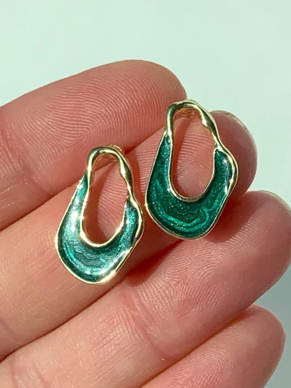 NEW~ Anthropologie Irregular Front Facing Green Hoop Earrings